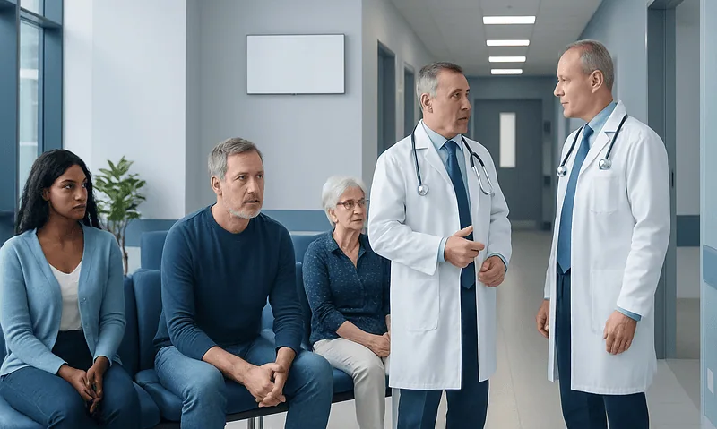 Cardiovascular Disease: Causes, Risk Factors, and Prevention Strategies 4 Doctors consulting with patients in a hospital corridor.