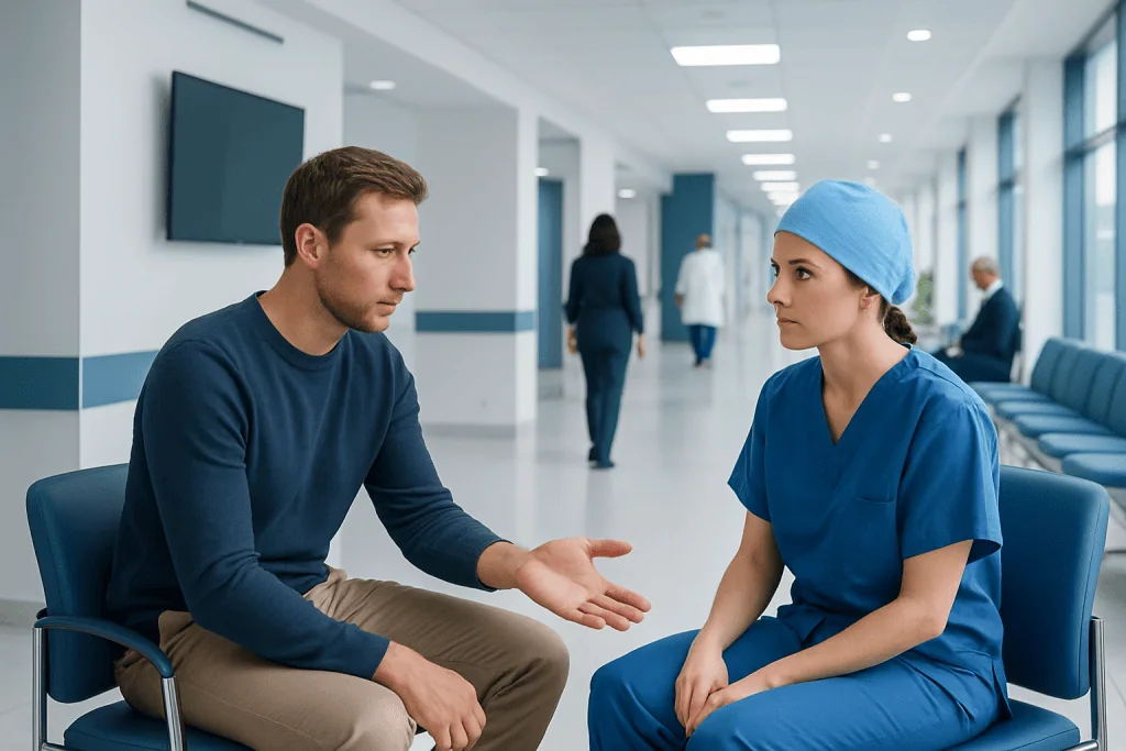 Carpal Tunnel Release Surgery: What to Expect and How Long Recovery Takes 1 Patient consulting with a nurse in a hospital corridor.