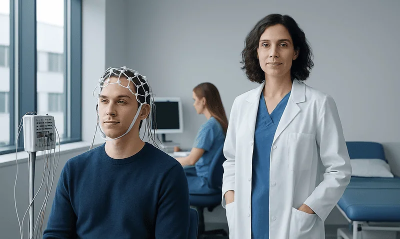 Patient undergoing a neurophysiology test at Acibadem Hospital.