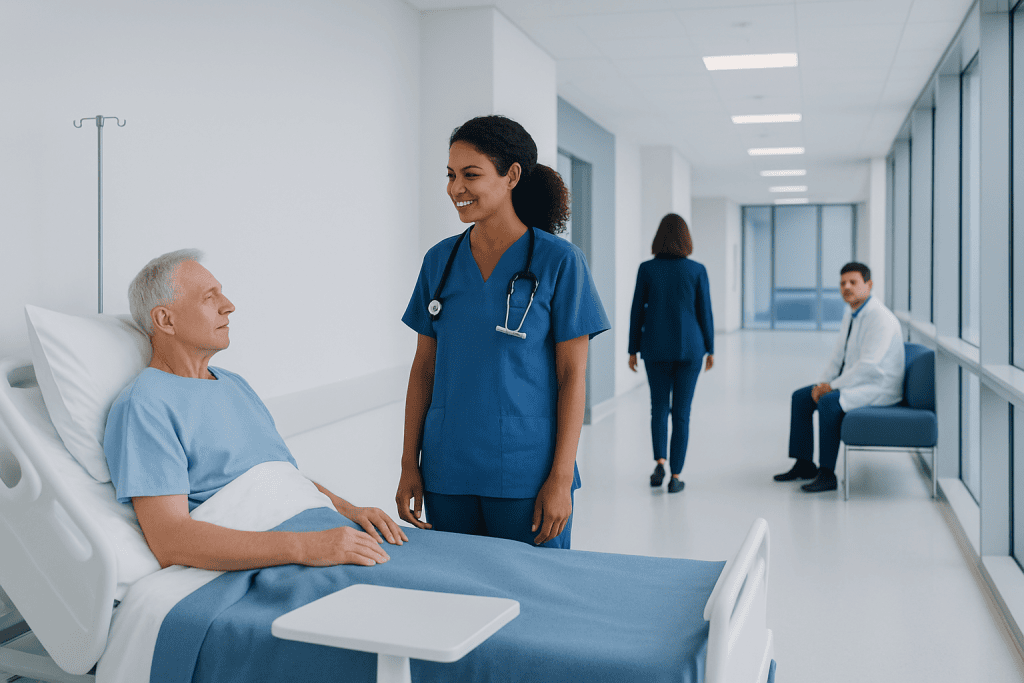 Coronary Angiography Recovery: How Long It Takes and What to Avoid 1 Hospital room with patient and healthcare professionals, modern medical setting.
