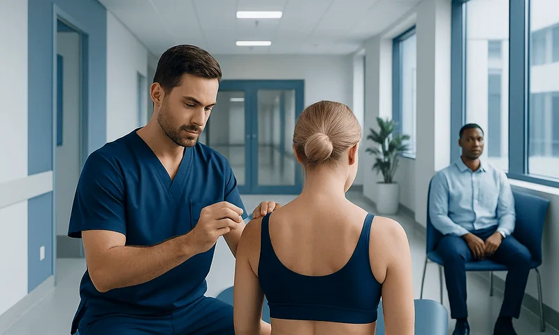 What Is a Dry Needling Treatment? Uses, Benefits, and Safety 12 Healthcare professional administering dry needling treatment to a patient in a clinic.