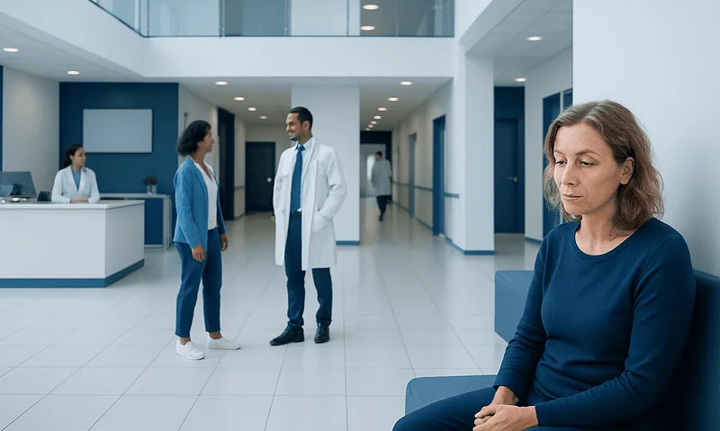 Early Menopause: Symptoms, Causes, and Fertility Considerations 5 Patient waiting in hospital corridor at Acibadem Hospitals Group.