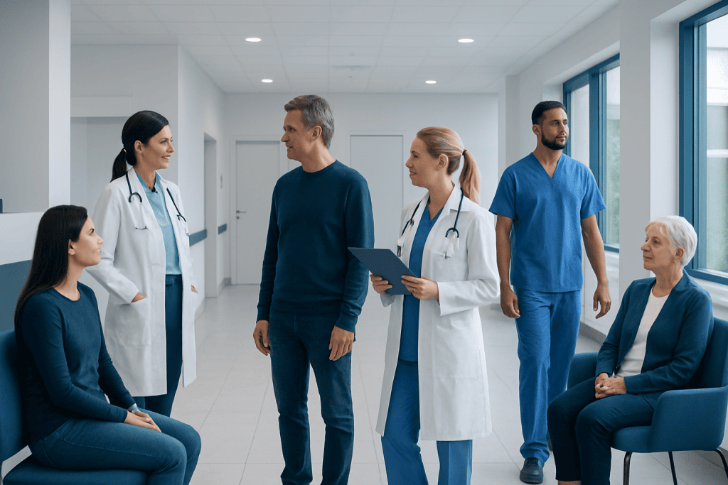 Endocrinology Tests: Blood Work, Hormone Panels, and What Results Mean 1 Medical team consulting with patient in hospital corridor.