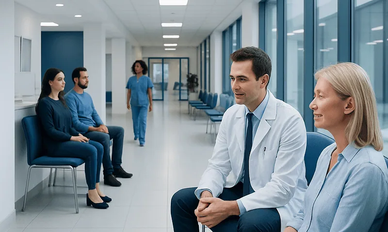 Facial Rejuvenation Therapy: Options, Results, and Recovery 10 Medical consultation at Acibadem Hospital with patients and doctor.