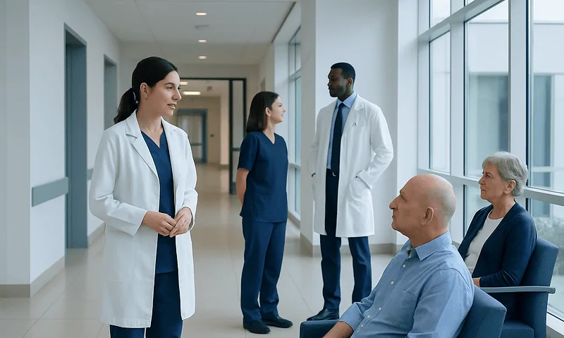Hematology Oncology: What It Treats and When You May Need It 17 Medical team consulting with patients in a hospital corridor.