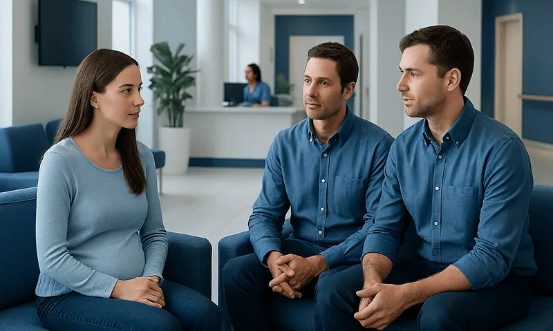 Fertility consultation at Acibadem Hospital with a pregnant woman and doctors.