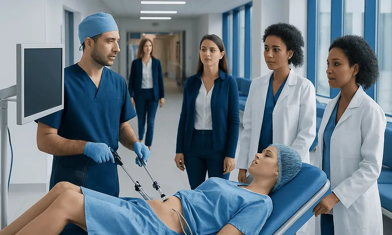 Laparoscopy in Gynecology: Why It Is Done and What to Expect 7 Gynecological laparoscopic procedure in a hospital setting with medical team.