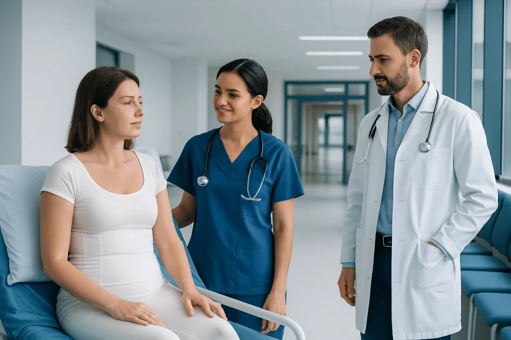 Liposuction Recovery Time: Week-by-Week Guide 1 Patient consulting with doctors in a hospital corridor.