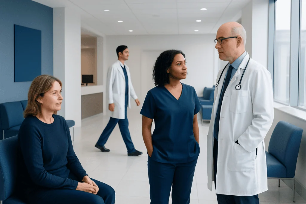 Neuroimmunology Treatments Explained: Steroids, IVIG, Plasma Exchange, and Biologics 1 Medical team discussing patient care in a hospital corridor.