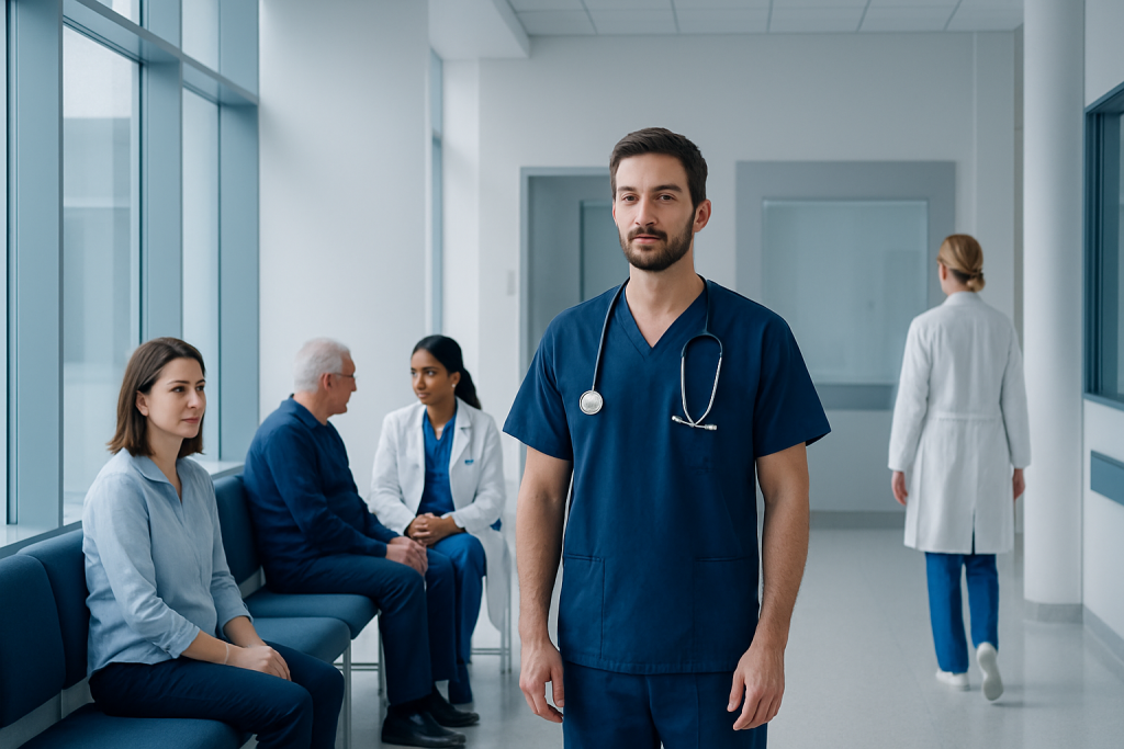 What Happens During Neurological Surgery? A Step-by-Step Patient Guide 1 Healthcare professionals and patients in a hospital corridor.
