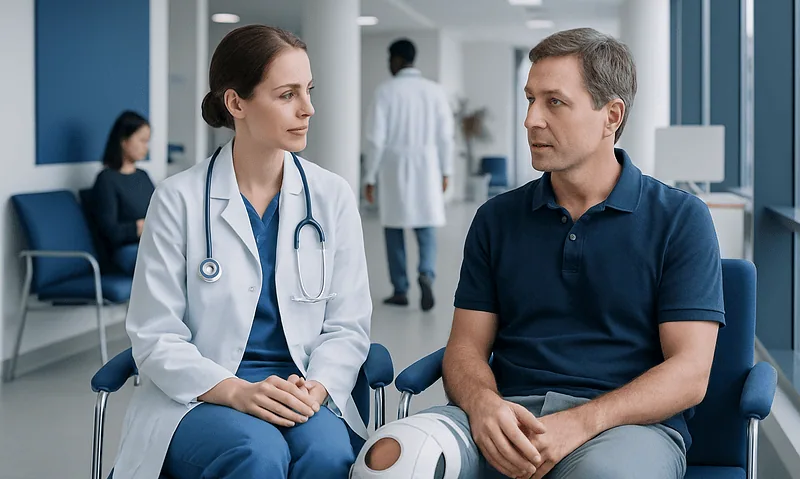 Orthopedic Surgery Preparation: Tests, Medications, and Pre-Op Instructions 11 Doctor consulting with patient in hospital corridor.
