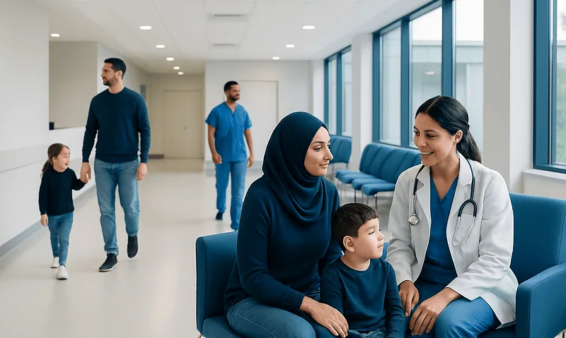 Pediatric Care in Turkey: What International Families Should Know 11 Pediatric consultation at Acibadem Hospital with a doctor and young patient.