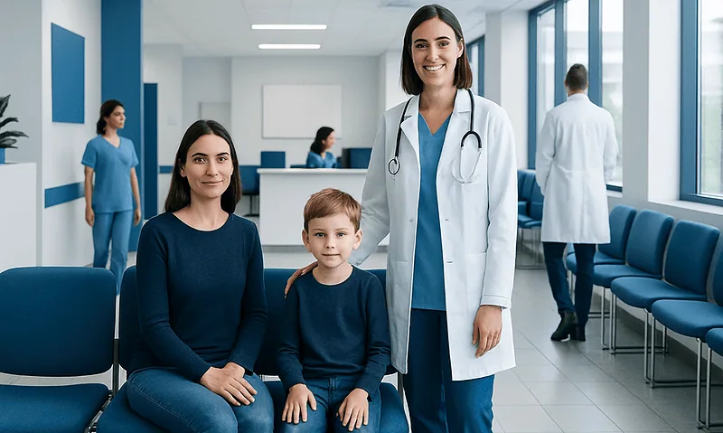 Pediatric Health Checkups: What Gets Monitored as Children Grow 3 Pediatric health checkup at Acibadem Hospital with doctor and young patient.