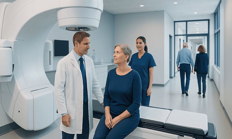 Radiation Oncology: What It Is and When It Is Used 11 Medical professionals discussing radiation therapy in a hospital setting.