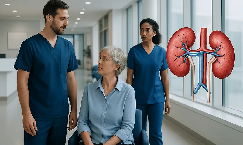 Stage 4 Kidney Disease: Symptoms, Treatment, and Preparing for What Comes Next 2 Medical team discussing kidney health with patient in hospital corridor.