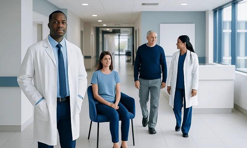 Types of T Cells and Their Roles in the Immune System 13 Medical team and patient in hospital corridor at Acibadem Hospitals Group.