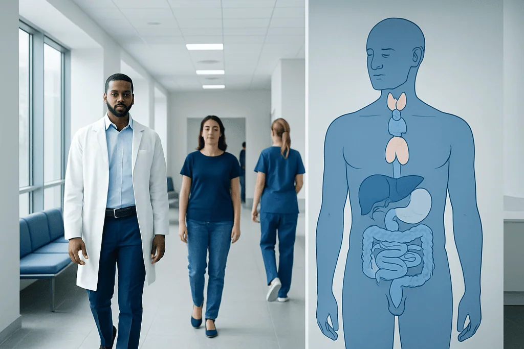 The Endocrine Glandular System: Which Organs Make Hormones? 1 Medical professionals and an anatomical diagram of the endocrine system.