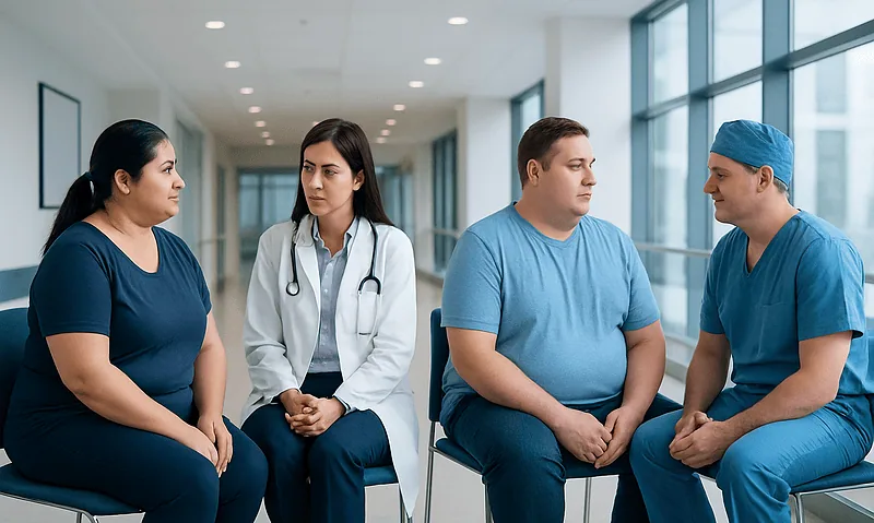 Medical consultation with healthcare professionals discussing weight loss options.