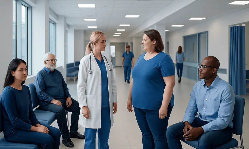Medical consultation at Acibadem Hospital with diverse healthcare professionals.