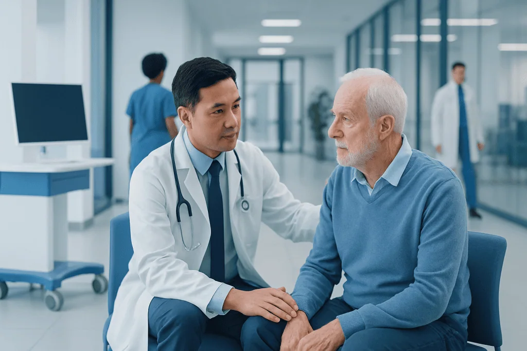Geriatric Neurologist: What Happens During an Evaluation for Older Adults? 1 Geriatric neurologist consulting with an elderly patient in a hospital.