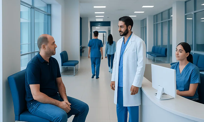Medical consultation at Acibadem Hospital with healthcare professionals and patient.