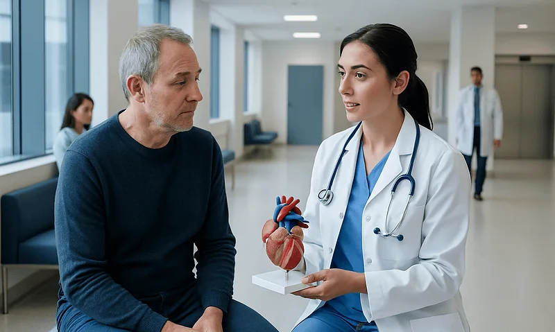 What Does a Heart Murmur Mean? 11 Doctor explaining heart murmur to patient in hospital setting.