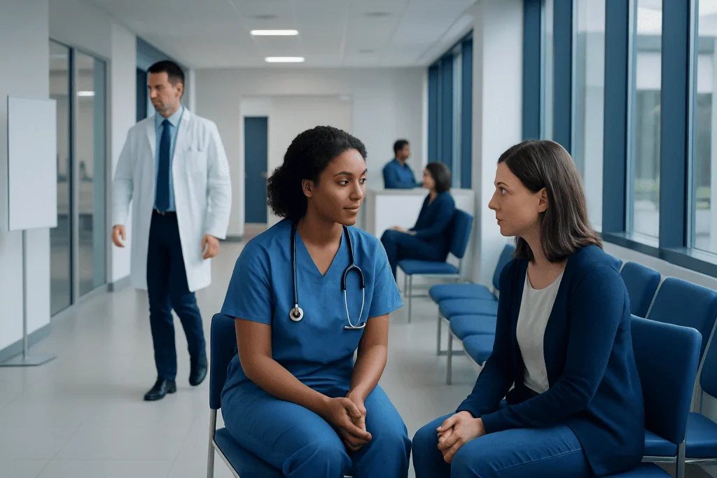 Mental Health Checkup: What to Expect at a First Clinic Visit 1 Healthcare professionals discussing mental health during a clinic visit.