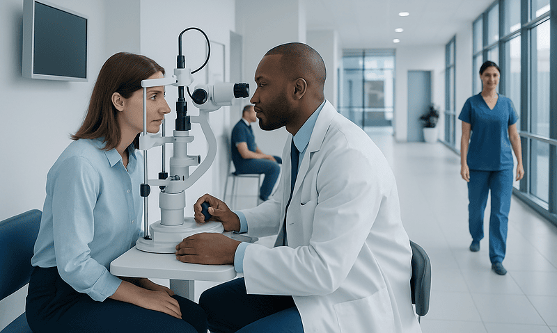 Patient undergoing a neuro-ophthalmology eye exam at Acibadem Hospital.