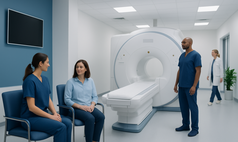 Preparing for a PET-MRI Scan: What to Do Before Your Appointment 2 Patients preparing for a PET-MRI scan in a modern hospital room.