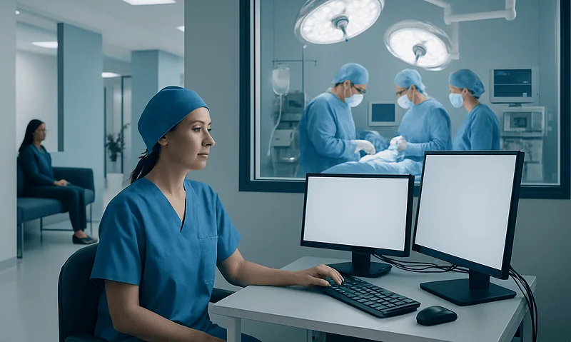 Neurosurgery team monitoring nerve activity during surgery at Acibadem Hospital.