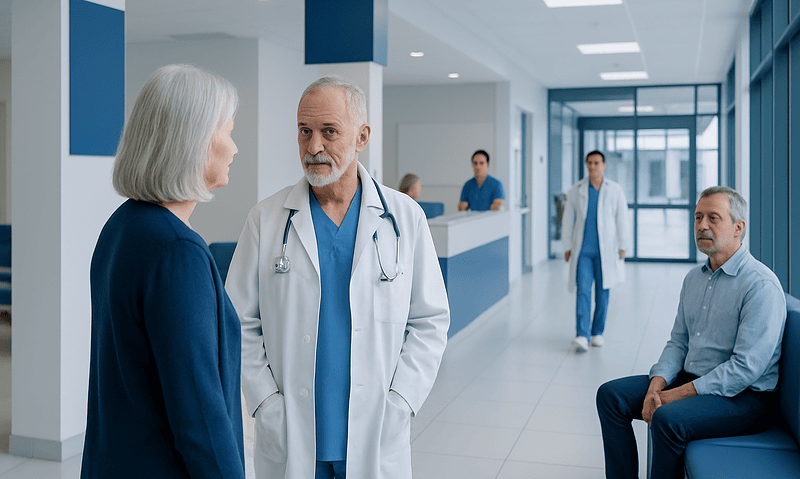 Medical consultation at Acibadem Hospital with doctors and patient.