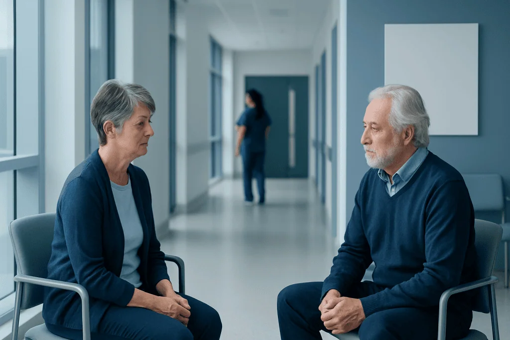 Alzheimer’s Disease Specialists: When to Seek Expert Care and Second Opinions 1 Elderly man and woman in a hospital corridor during a consultation.