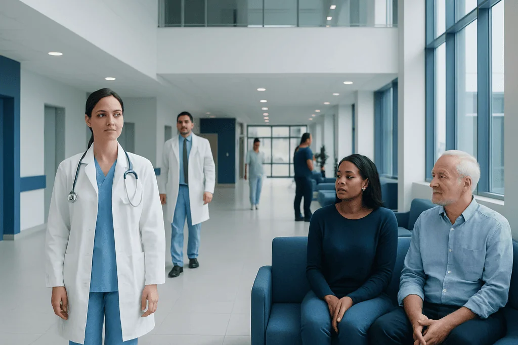 When Imaging Finds an Incidentaloma: What Unexpected Scan Results May Mean 1 Healthcare professionals and patients in a modern hospital corridor.