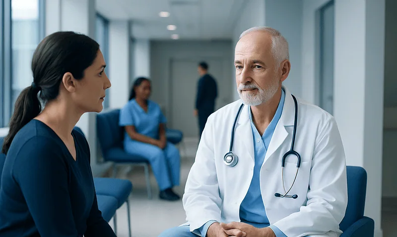 When to See an Oncologist: Symptoms, Referrals, and First Appointment Questions 11 Doctor consulting with a patient in a hospital corridor.