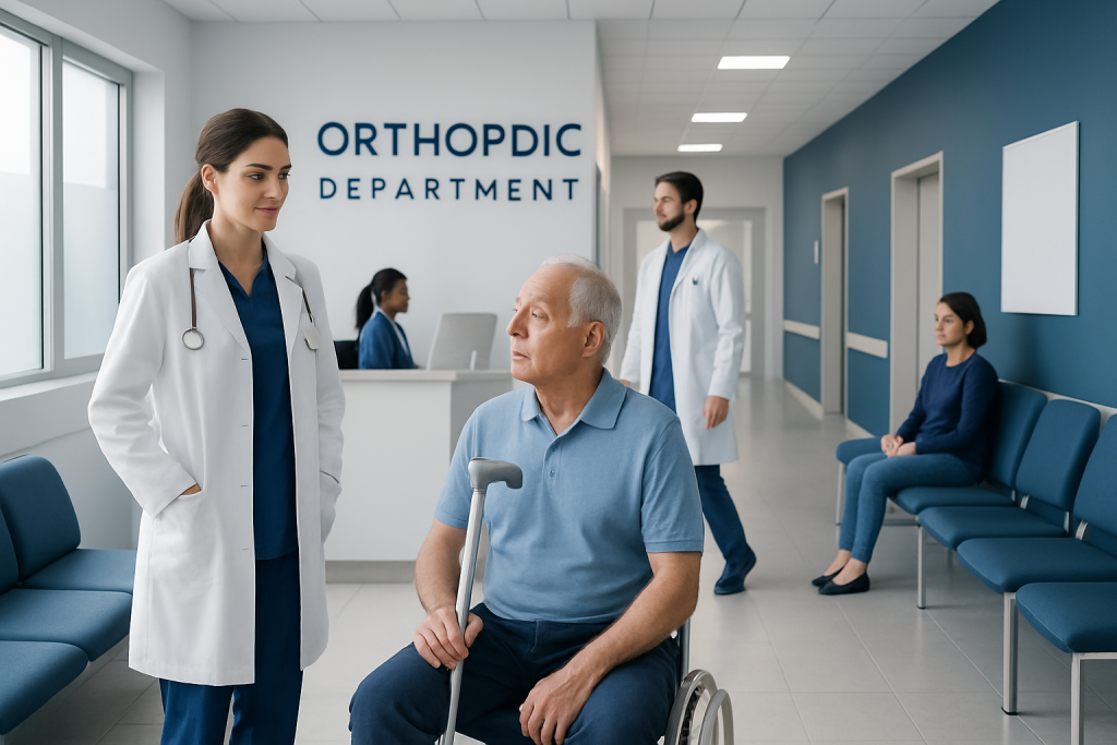 Orthopedic Department: What Services It Provides and How Care Is Coordinated 1 Orthopedic department with medical staff and patient in hospital corridor.