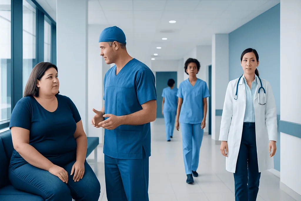 Bariatric Surgery Risks: Complications, Warning Signs, and How Teams Reduce Them 1 Medical team consulting patient in hospital corridor.