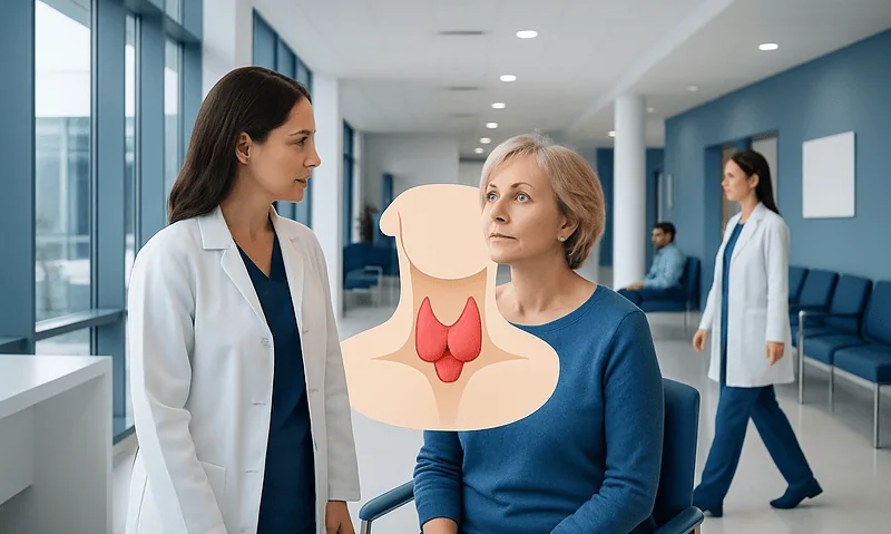Thyroid Nodules: When They Need Ultrasound, Biopsy, or Surgery 9 Doctor consulting with a patient about thyroid health in a hospital corridor.