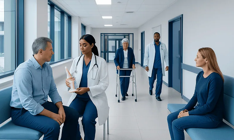 Arthroplasty Meaning: What the Term Really Means 9 Medical consultation in hospital corridor with doctors and patients.