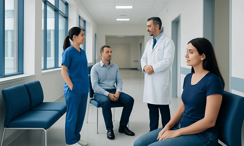 Medical consultation at Acibadem Hospital with healthcare professionals and patients.