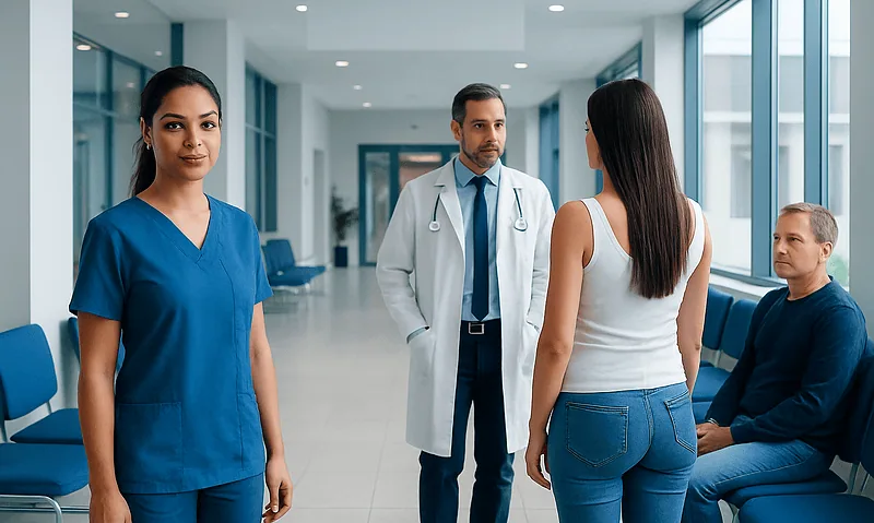 Medical consultation at Acibadem Hospital with healthcare professionals and patient.
