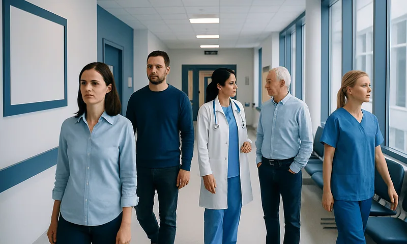 Medical team walking in hospital corridor at Acibadem Hospitals Group.