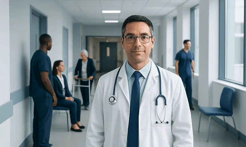 What Is an Oncologist? Roles, Training, and When to See One 9 Doctor in hospital corridor with medical staff in background.