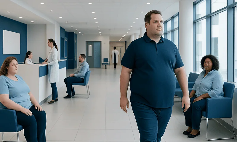 Patient walking in hospital corridor at Acibadem Hospitals Group.