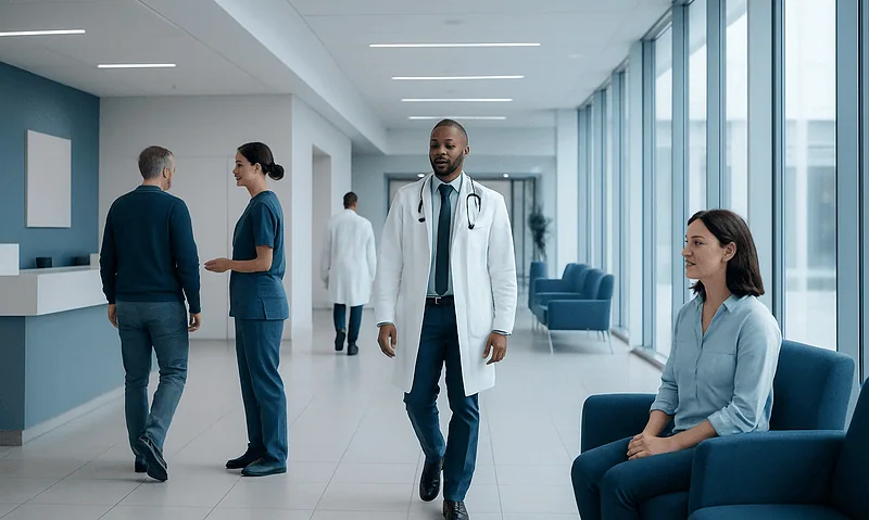 What Is Brain Rot? Meaning, Symptoms, and When It Signals a Problem 9 Medical professionals and patients in a modern hospital corridor.