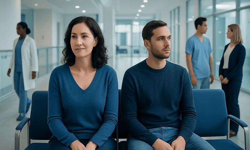Patients waiting in a modern fertility clinic at Acibadem Hospitals Group.