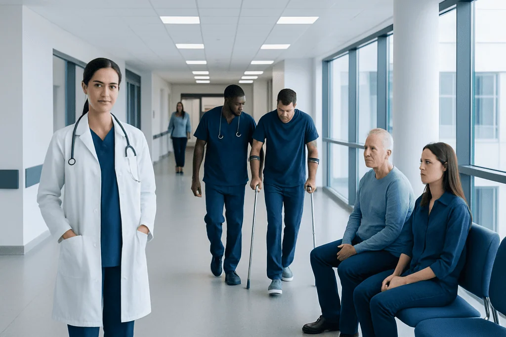 Orthopedic Meaning: Definition and Medical Use 1 Medical team with patients in a hospital corridor at Acibadem Hospitals Group.