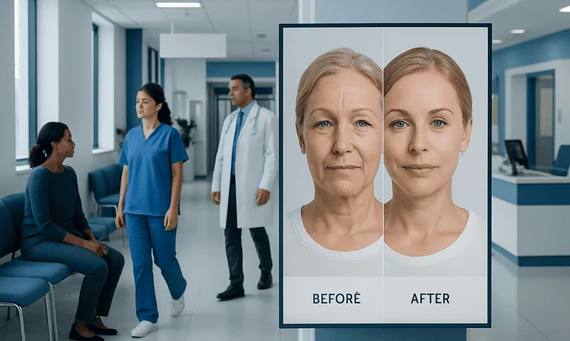 Before and after facial treatment results showing improved skin texture and glow.