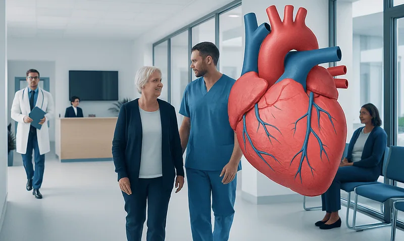Cardiology consultation at Acibadem Hospital with a 3D heart model.