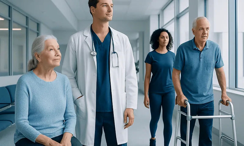 How to Build Strong Bones and Joints Naturally: Exercise, Sleep, and Daily Habits 8 Healthcare professionals assisting elderly patients in a hospital corridor.