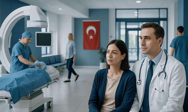 Medical team in interventional neurology procedure room at Acibadem Hospital.